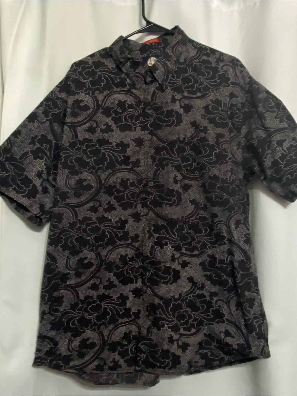 Reyn Spooner Men's Black White Floral Dots Print Tailored Fit Button Down Sz XL